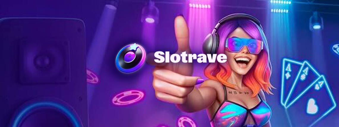 SlotRave welcome package bonus banner with neon casino styling