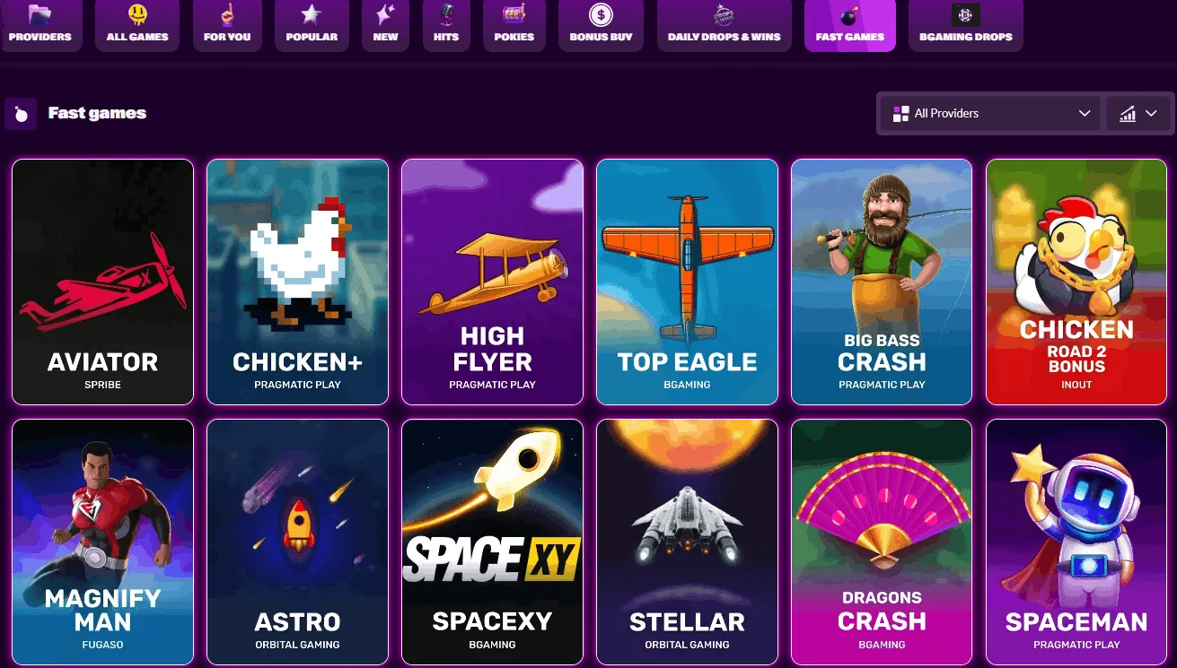 SlotRave game lobby and category navigation